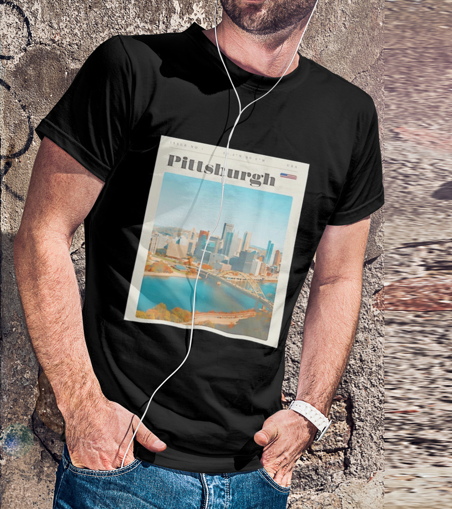 Pittsburgh Issue No 1 USA Flag 40.4°N 80.0°W Skyline T-Shirt