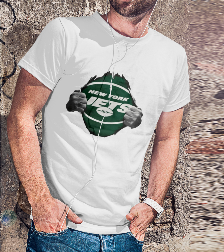 New York Jets Football Ripped Off Fist Reveal Fan Tearing T-Shirt