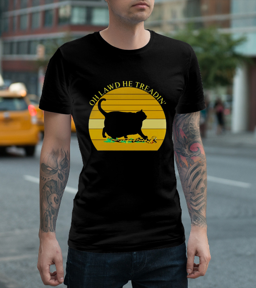 Oh Lawd He Treadin' Black Cat Vintage Retro Sunset T-Shirt