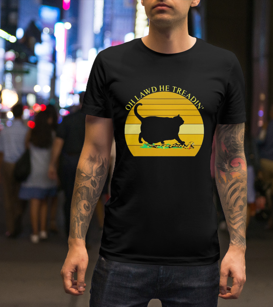Oh Lawd He Treadin' Black Cat Vintage Retro Sunset T-Shirt