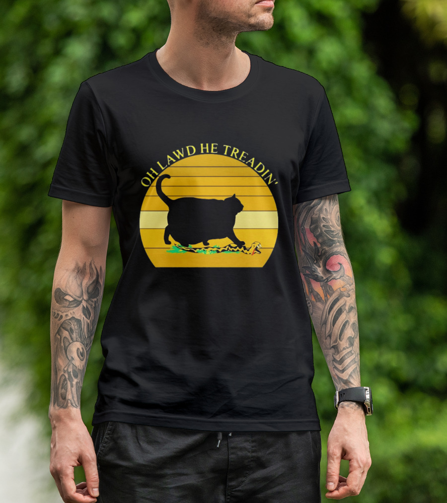 Oh Lawd He Treadin' Black Cat Vintage Retro Sunset T-Shirt