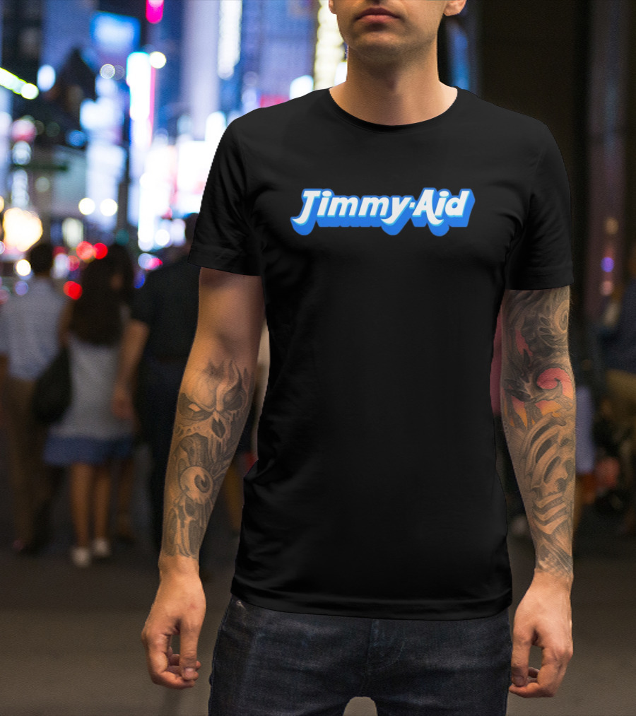 Jimmy Aid Bold Blue Retro Font T-Shirt