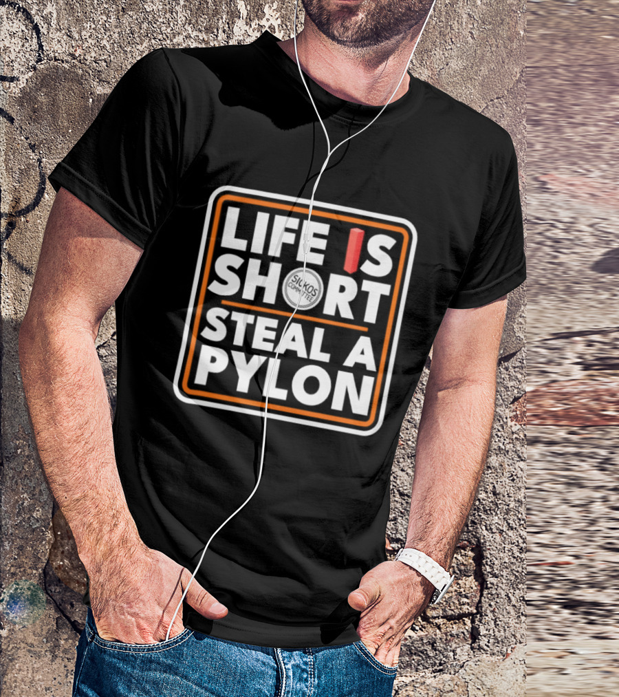 Life Is Short Steal A Pylon Football Humor Orange Block T-Shirt