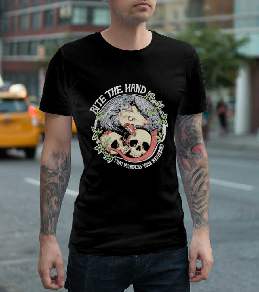 Bite The Hand Opossum With Skulls And Vines T-Shirt