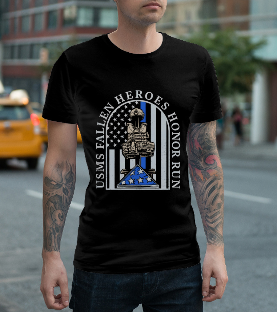 USMS Fallen Heroes Honor Run Stars And Stripes Tribute Memorial T-Shirt