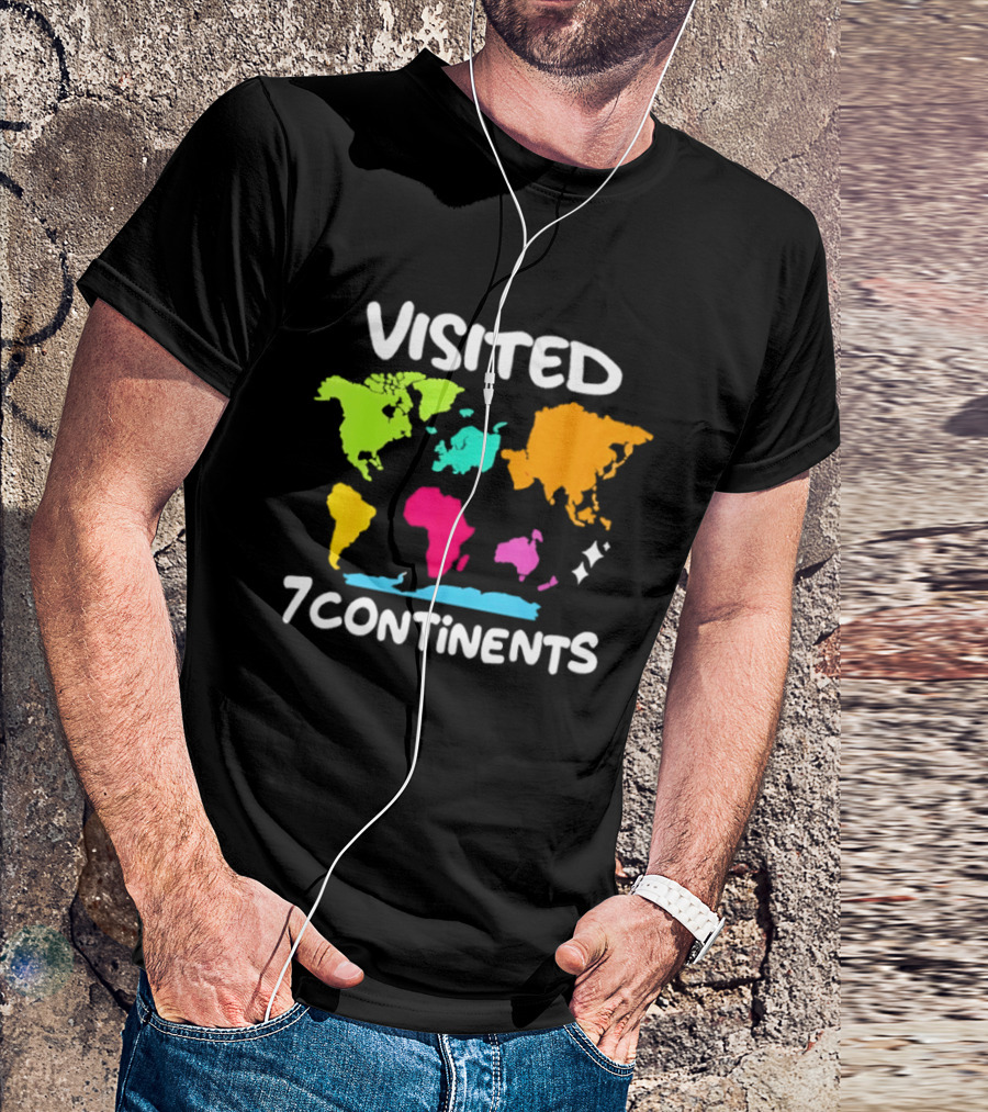 Visited 7 Continents Colorful World Map Travel T-Shirt
