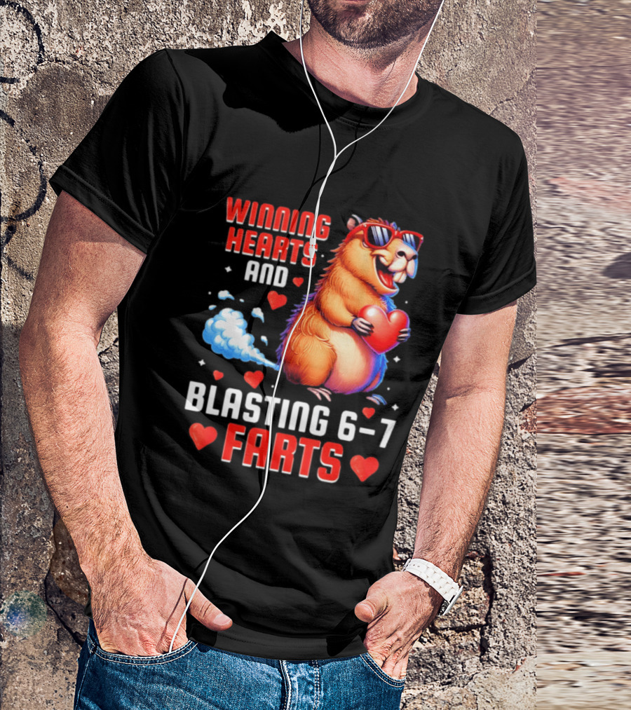 Winning Hearts And Blasting 6 7 Farts Capybara Valentine's Day T-Shirt