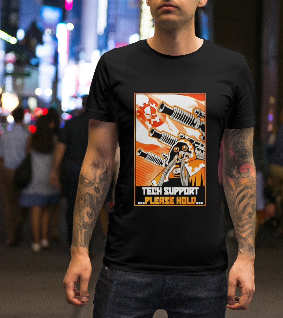 Tech Support Please Hold Skull And Crossbones With Retro Helmets And Cannons T-Shirt