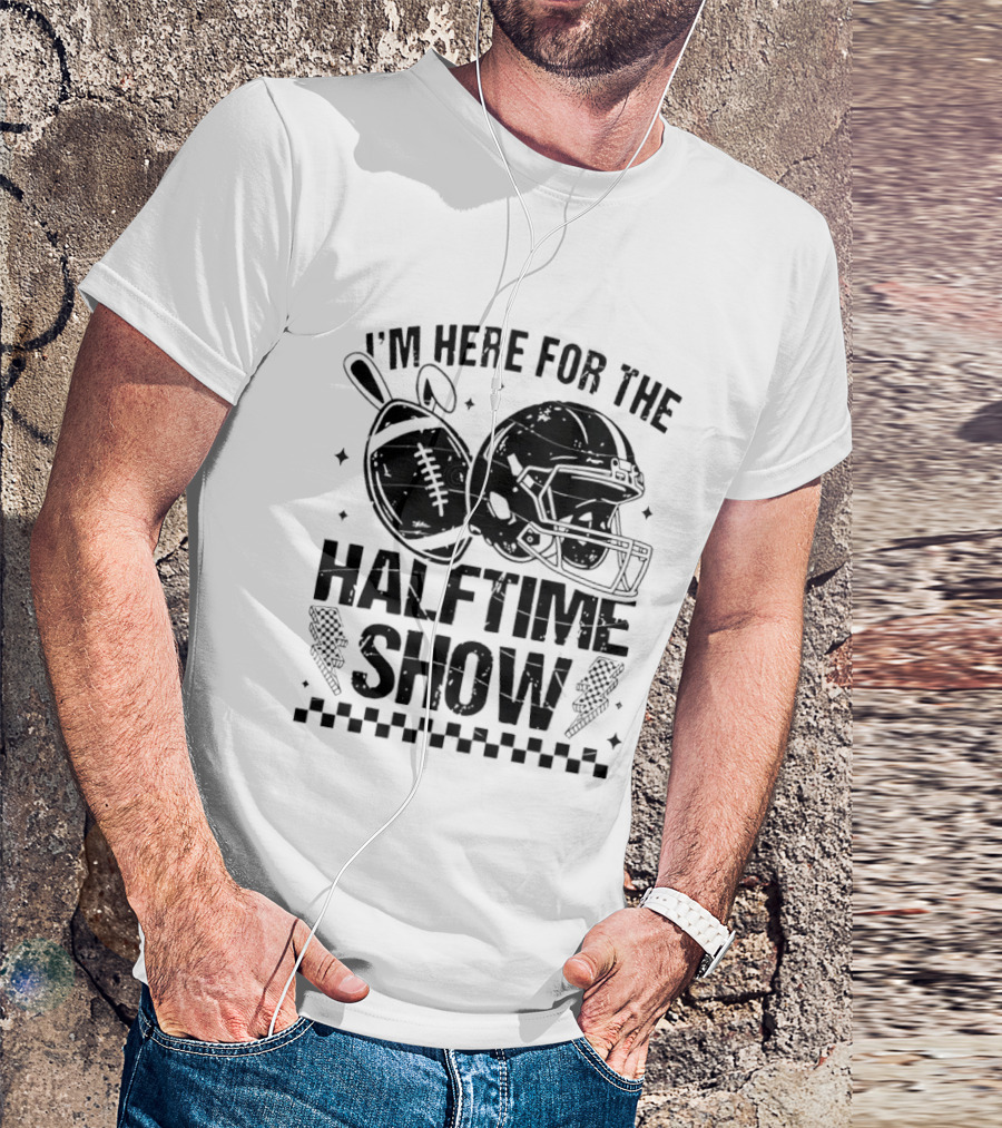 I'm Here For The Halftime Show Football Helmet Bunny Ears T-Shirt