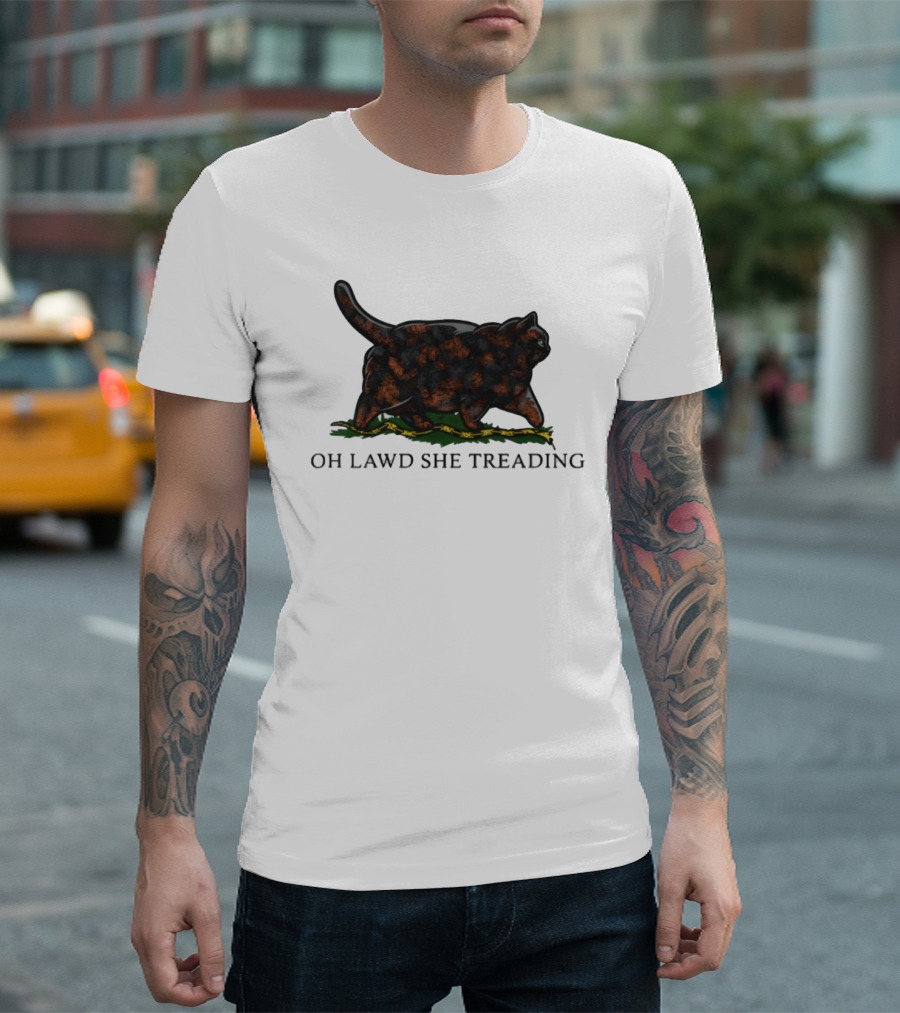 Oh Lawd She Treading Black Cat Walking On Snake T-Shirt