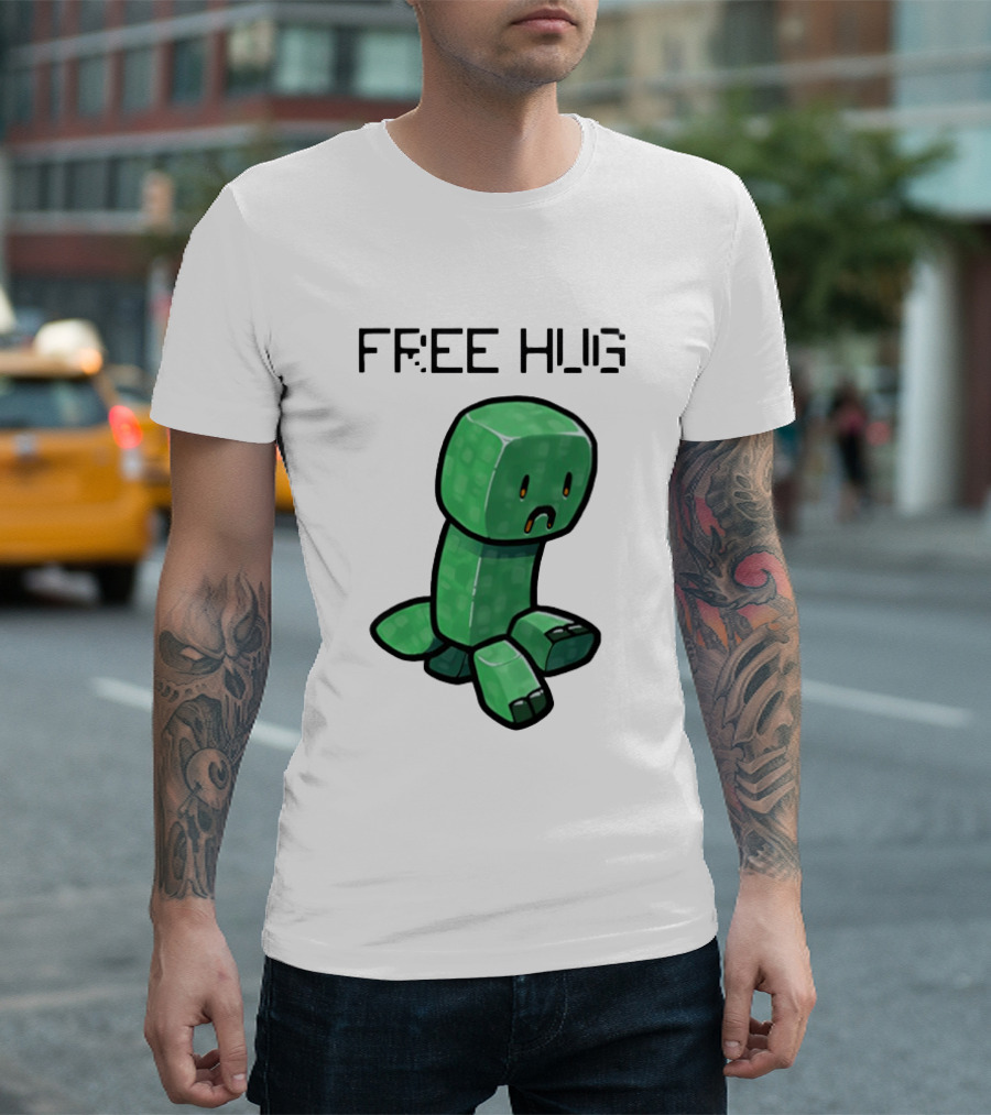 Sad Creeper Free Hug Pixel Art Fandom Humor T-Shirt