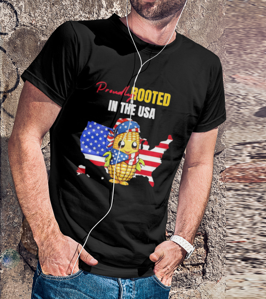 Proudly Rooted In The USA Corn American Flag Map T-Shirt