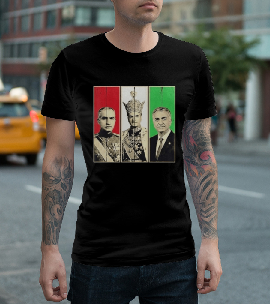 Pahlavi Dynasty Generations Reza Shah Mohammad Reza Iran Flag T-Shirt