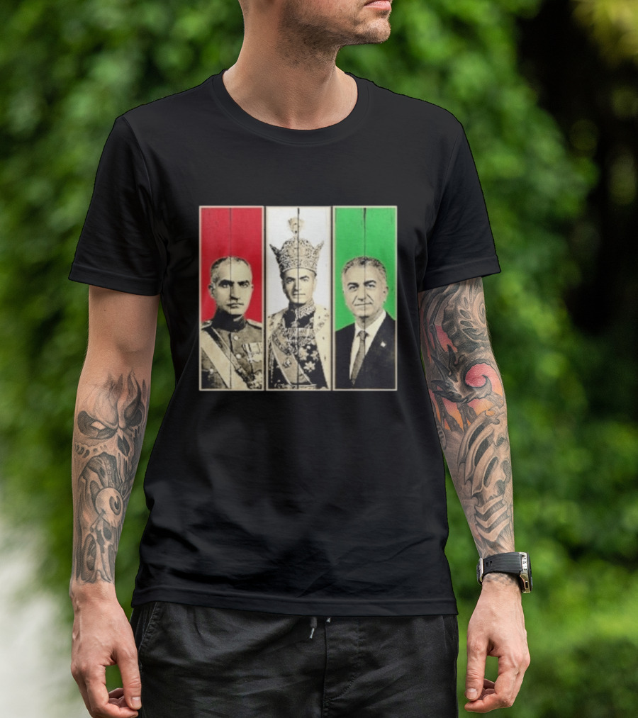 Pahlavi Dynasty Generations Reza Shah Mohammad Reza Iran Flag T-Shirt