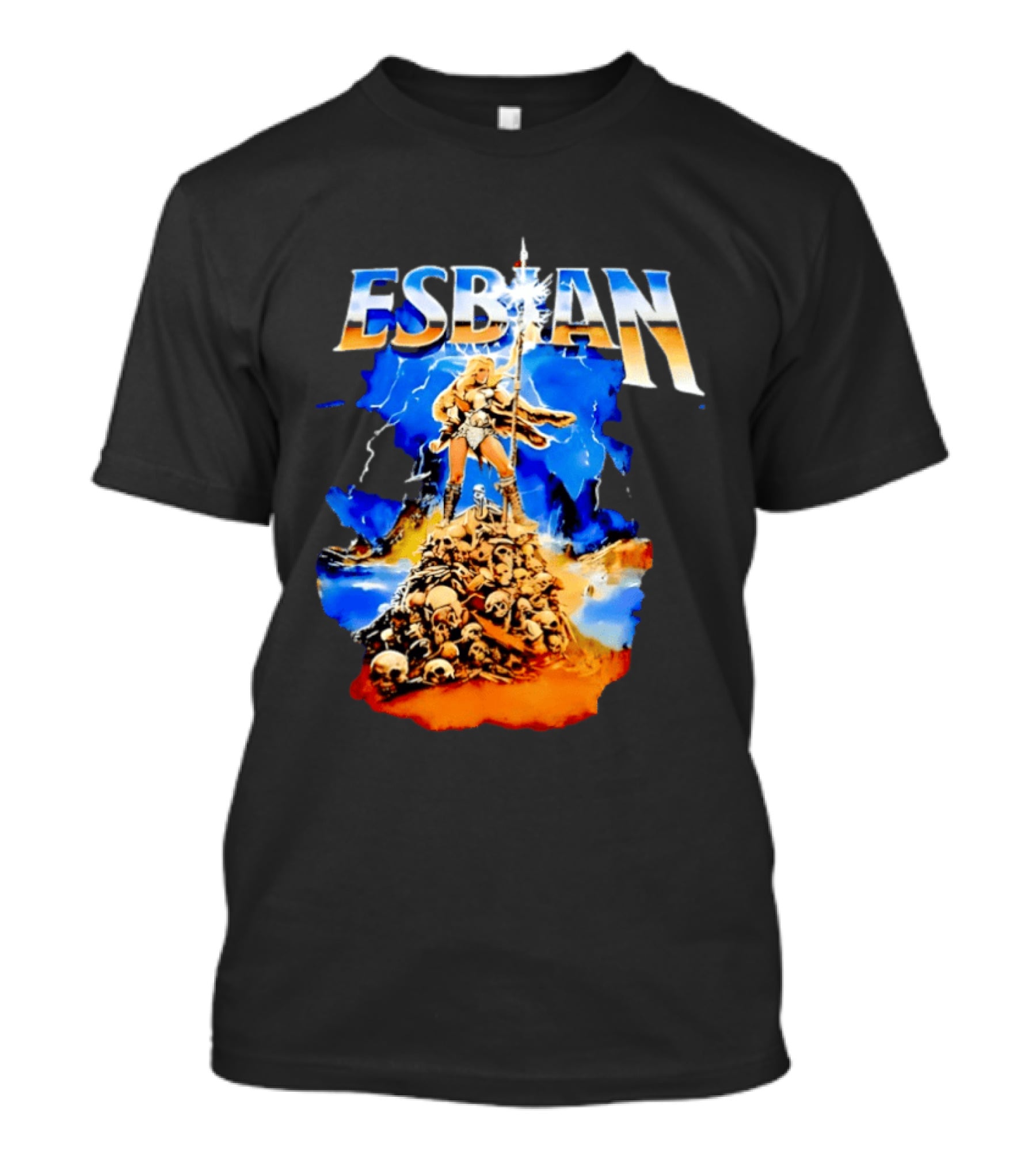 Lesbian Fantasy Lightning Warrior Epic Skull Mountain T-Shirt