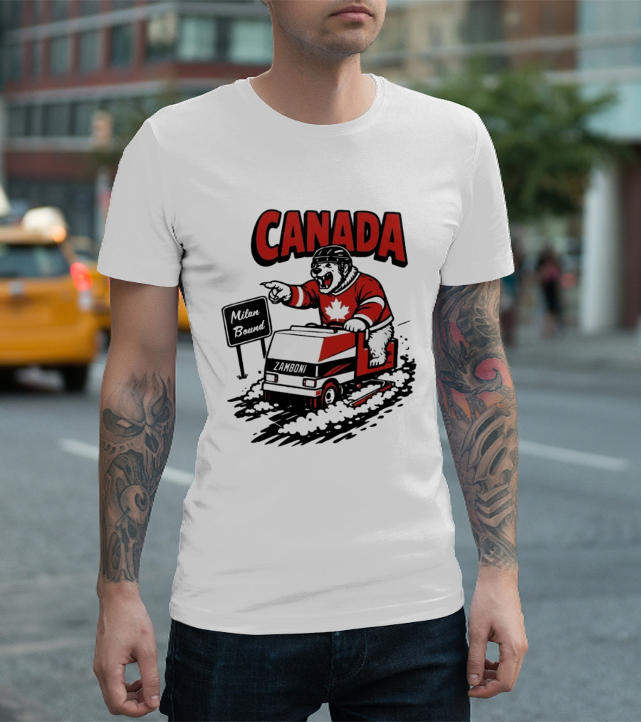 Canada Hockey Polar Bear Zamboni Milan Bound Winter Sports T-Shirt