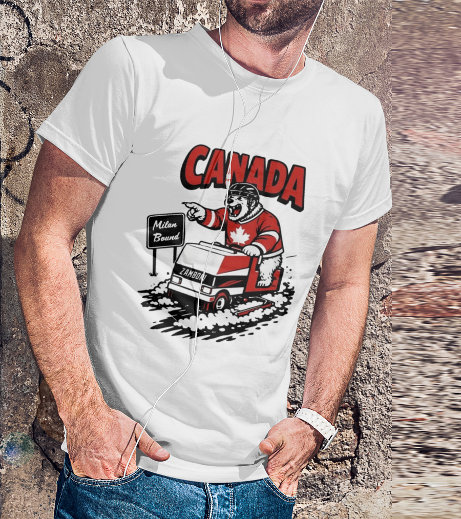 Canada Hockey Polar Bear Zamboni Milan Bound Winter Sports T-Shirt