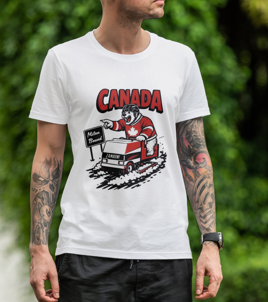Canada Hockey Polar Bear Zamboni Milan Bound Winter Sports T-Shirt
