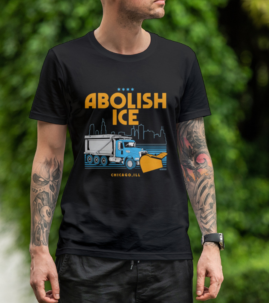 Abolish Ice Chicago ILL Snowplow Benefit Truck Skyline T-Shirt