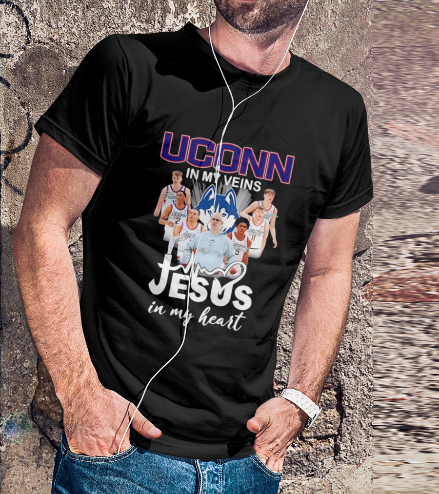 UConn Huskies Coach Dan Hurley Players Jesus In My Heart In My Veins T-Shirt