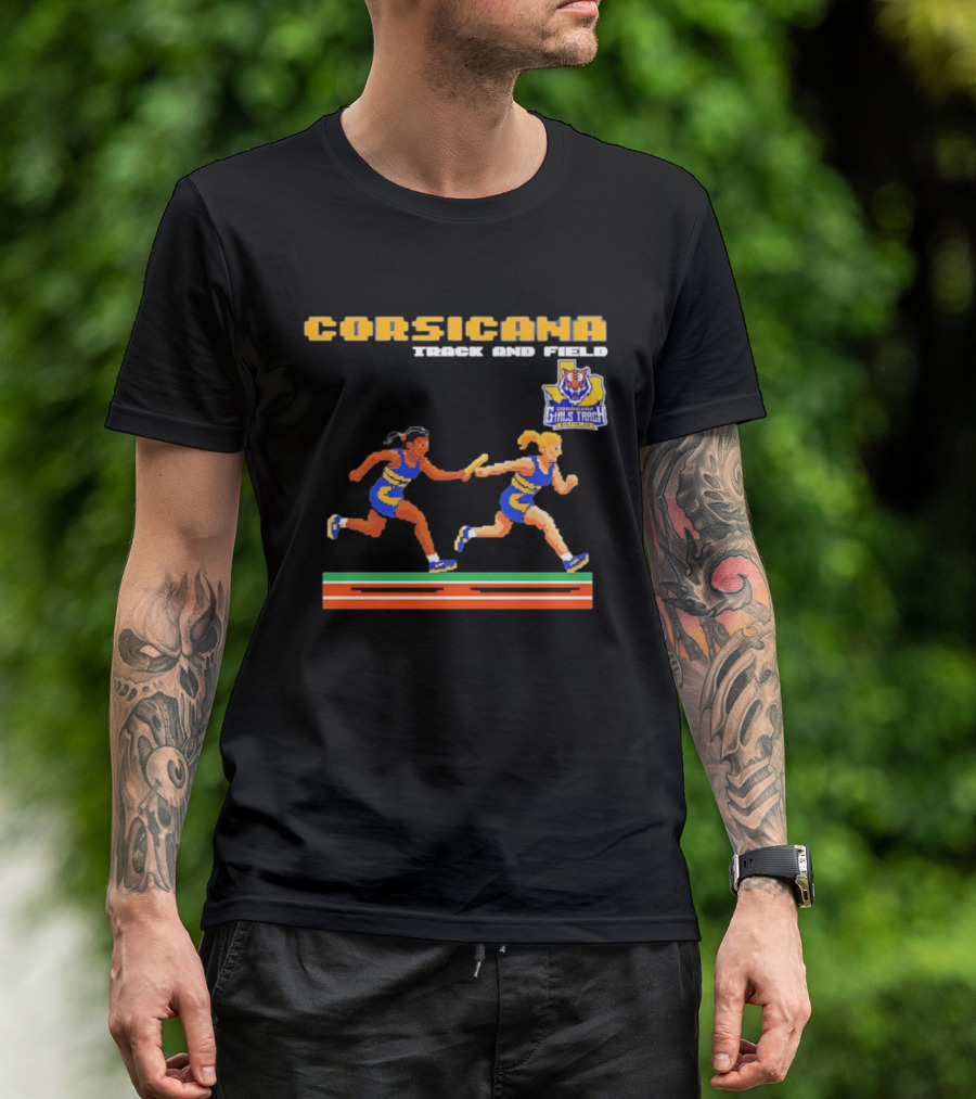 Corsicana Track And Field Pixel Art Girls Track Team Relay Baton T-Shirt