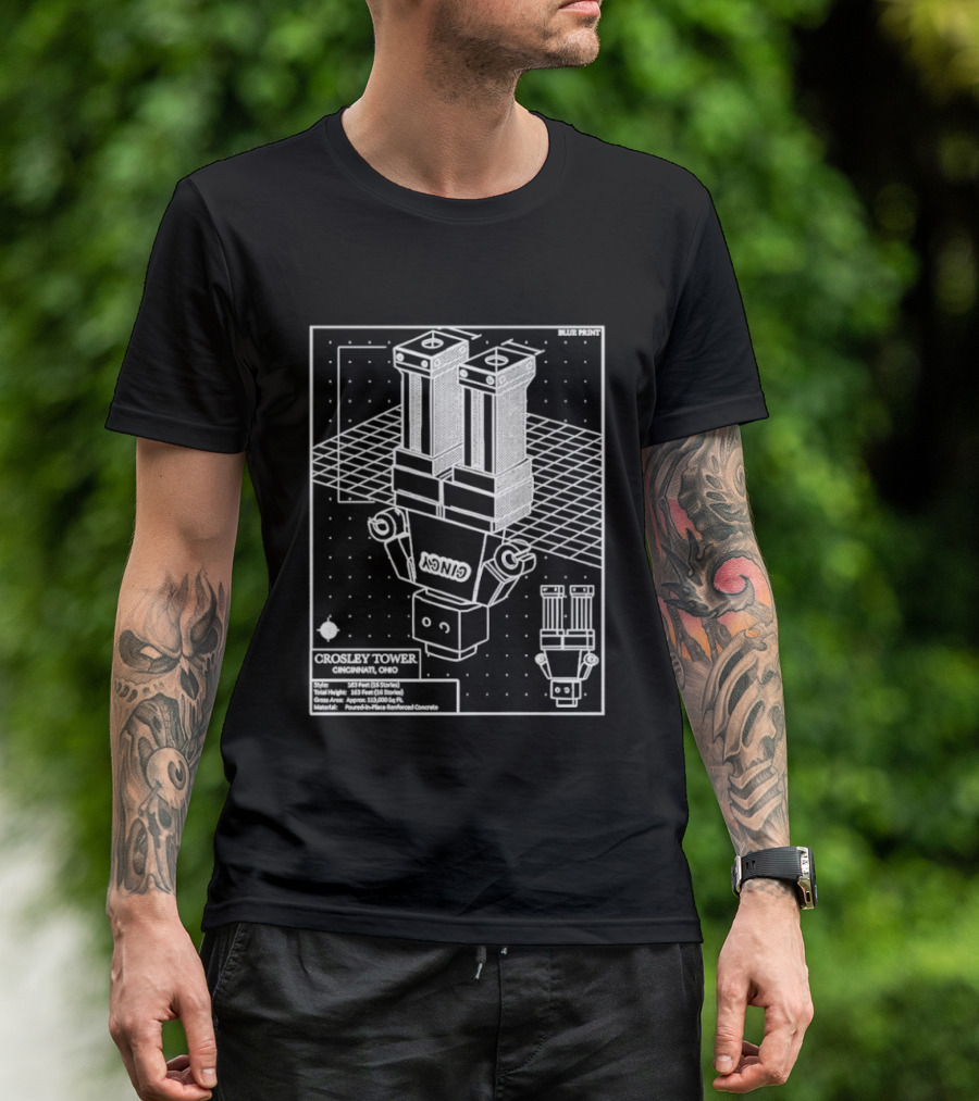 Crosley Tower Blueprint Cincinnati Ohio Robot Schematic T-Shirt