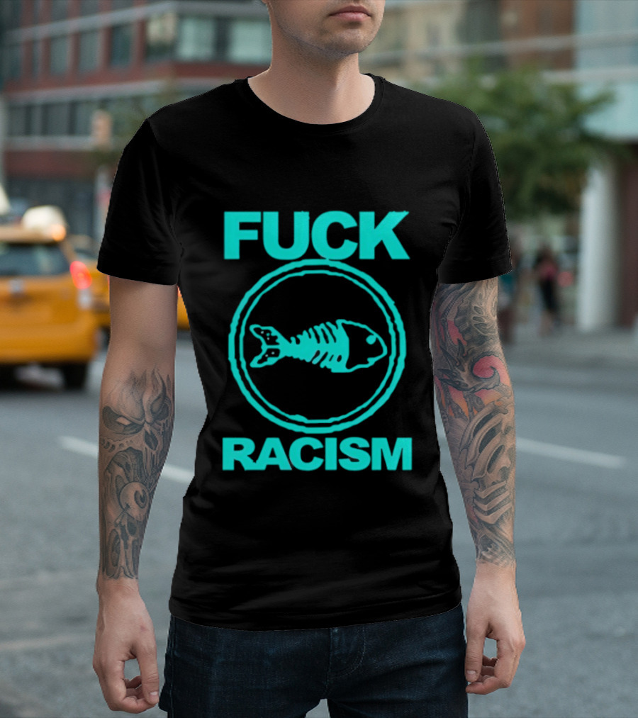Fuck Racism Fishbone Skeleton Circle T-Shirt