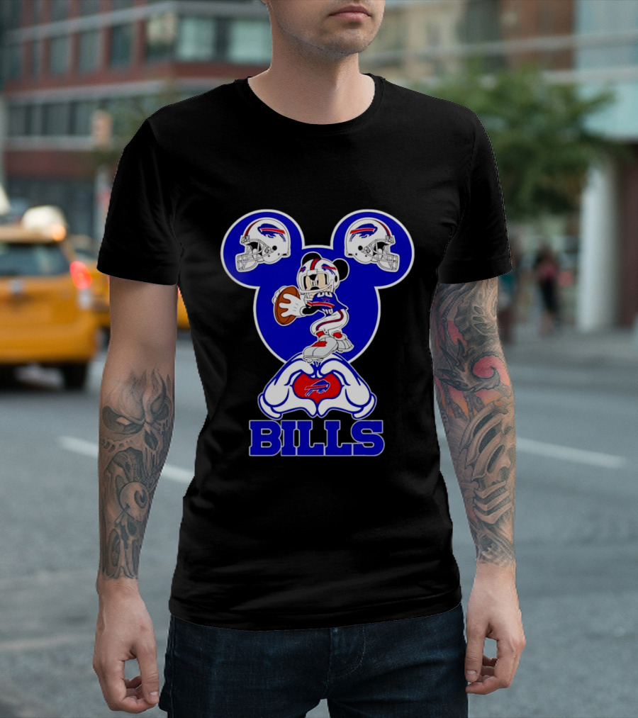 Buffalo Bills Mickey Mouse Football Heart Hands T-Shirt