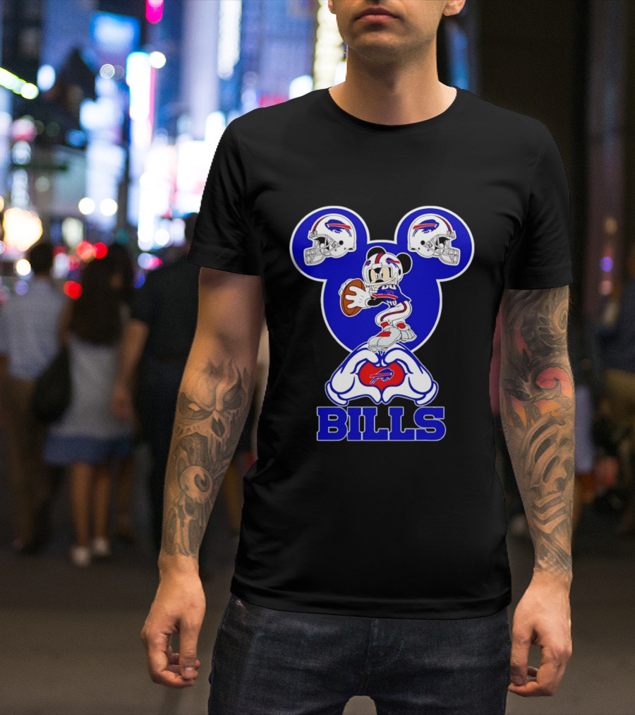Buffalo Bills Mickey Mouse Football Heart Hands T-Shirt