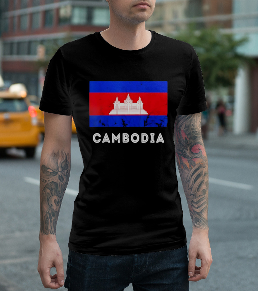 Cambodia Flag With Angkor Wat T-Shirt