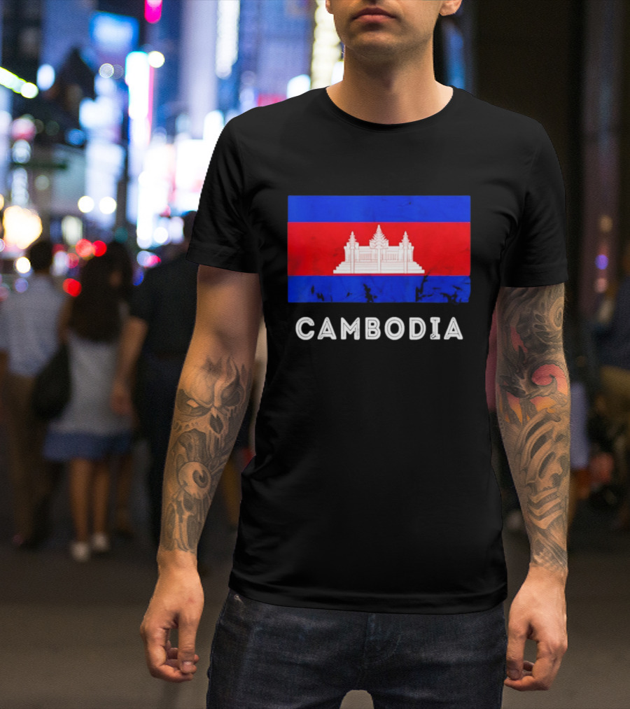 Cambodia Flag With Angkor Wat T-Shirt