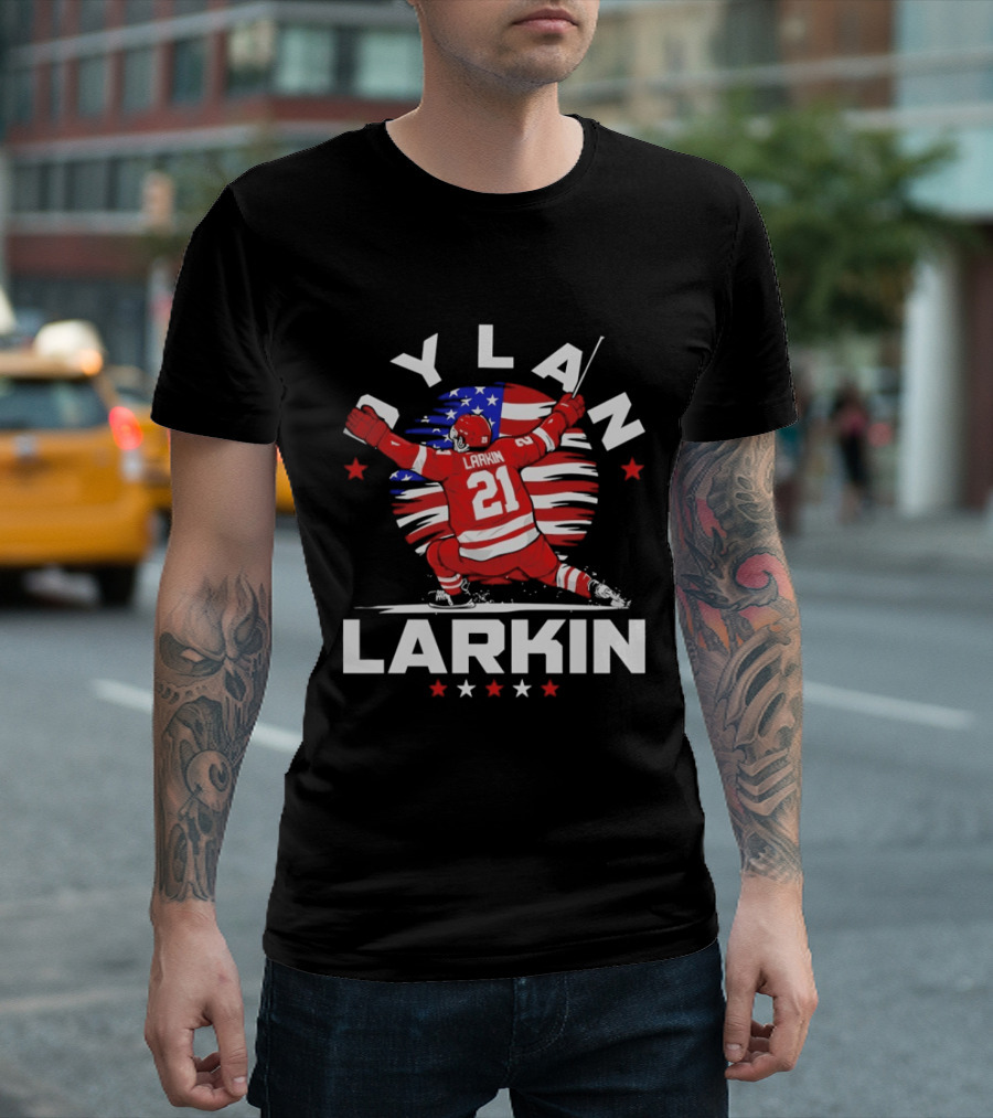 Dylan Larkin 21 USA Flag Celebration Detroit Hockey T-Shirt