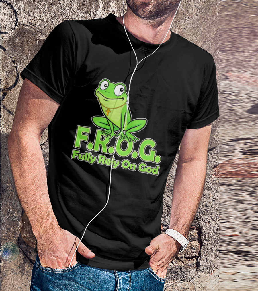 F.R.O.G. Fully Rely On God Frog With Cross Necklace T-Shirt