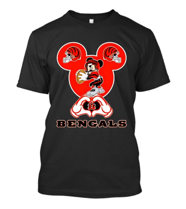 Cincinnati Bengals Mickey Mouse Football Heart Hands T-Shirt