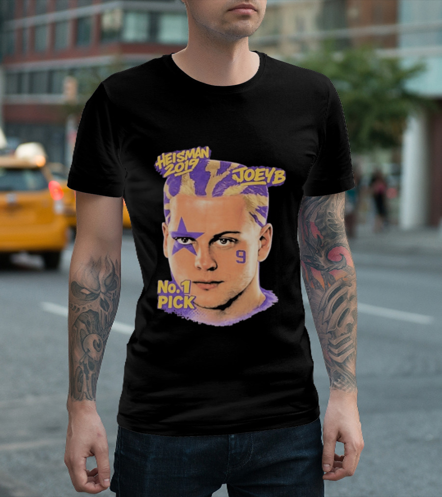 Heisman 2019 Joeyb No 1 Pick Star Face Paint Purple Hair Stripes T-Shirt