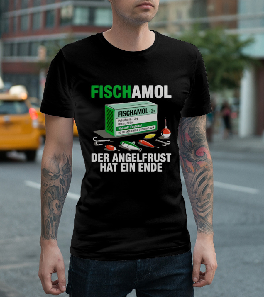 Fischamol Angelfrust Ende Petipharm Haken Köder Wirktstoff Beiflaute Anglerzubehör T-Shirt