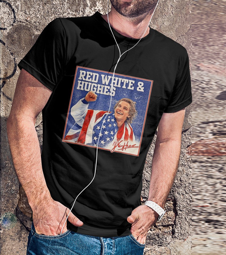 Red White & Hughes USA Jack Hughes Signature Fist Pump Celebration T-Shirt