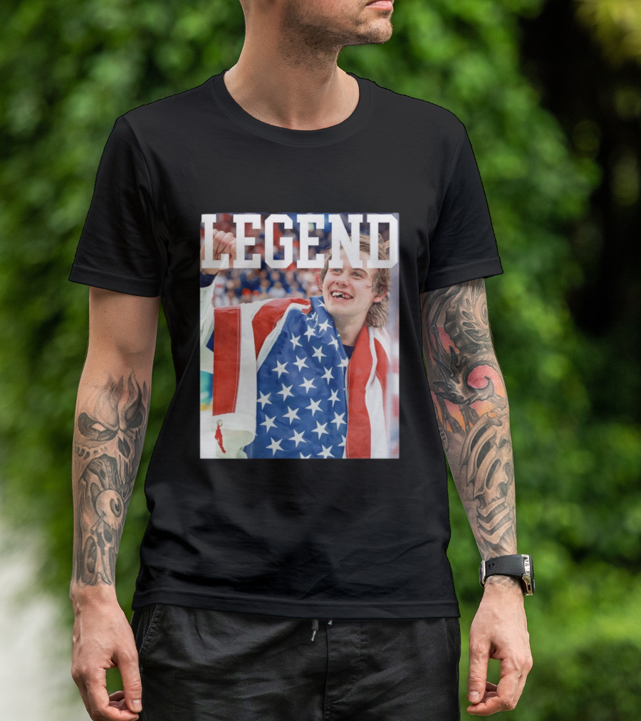 Men's Hockey USA Jack Hughes Legend American Flag Victory Celebration T-Shirt