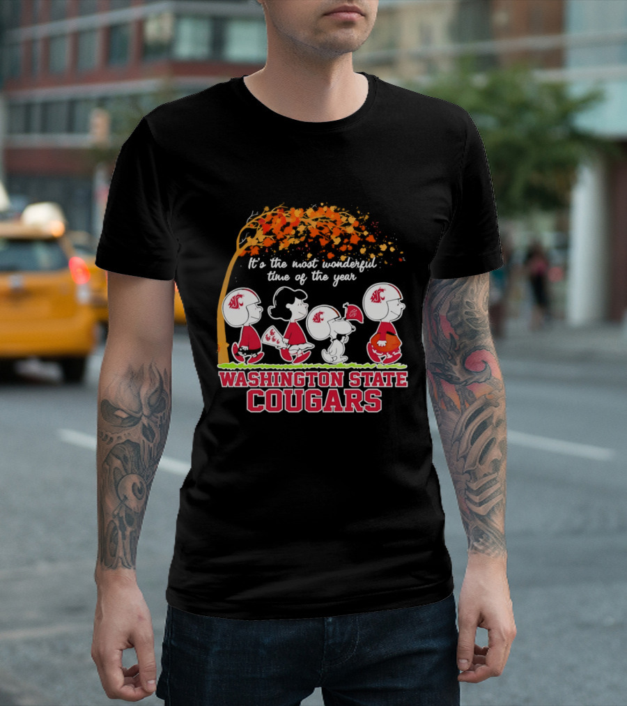 Peanuts It's The Most Wonderful Time Washington State Cougars Charlie Brown Snoopy Woodstock T-Shirt