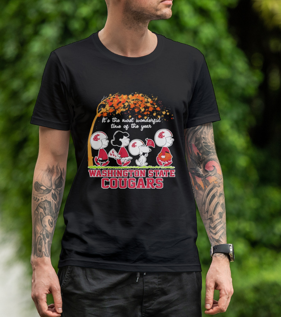 Peanuts It's The Most Wonderful Time Washington State Cougars Charlie Brown Snoopy Woodstock T-Shirt