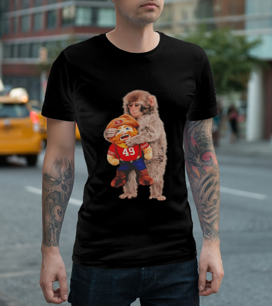 Punch Monkey Cuddling San Francisco 49ers Mascot Plush T-Shirt