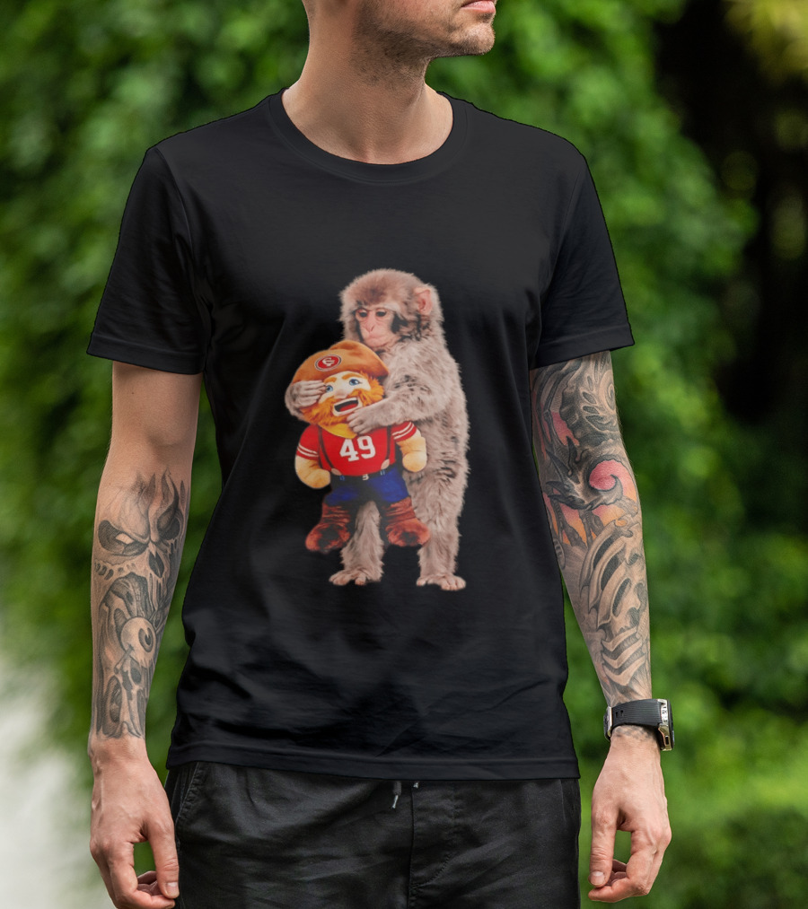 Punch Monkey Cuddling San Francisco 49ers Mascot Plush T-Shirt