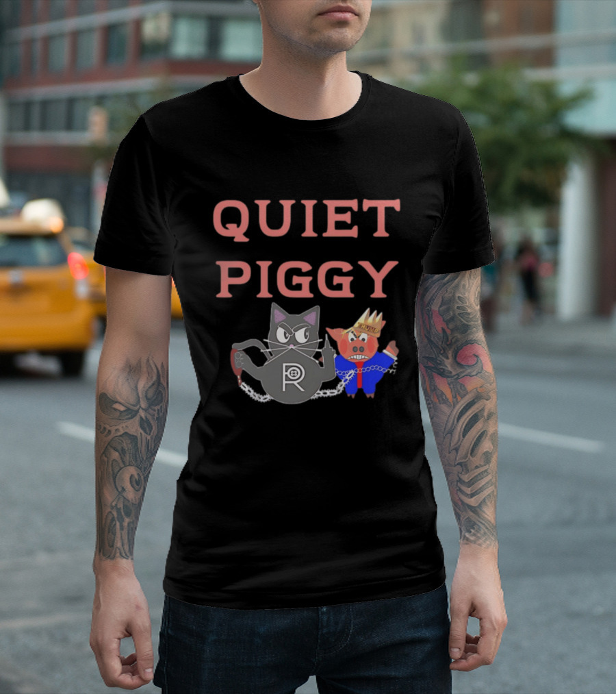 Quiet Piggy Cat Icon With Crowned Pig T-Shirt