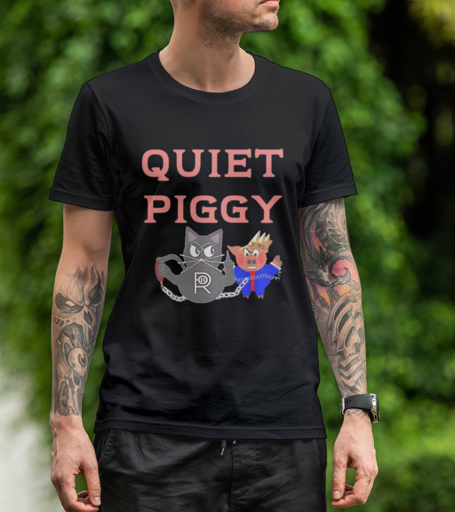 Quiet Piggy Cat Icon With Crowned Pig T-Shirt