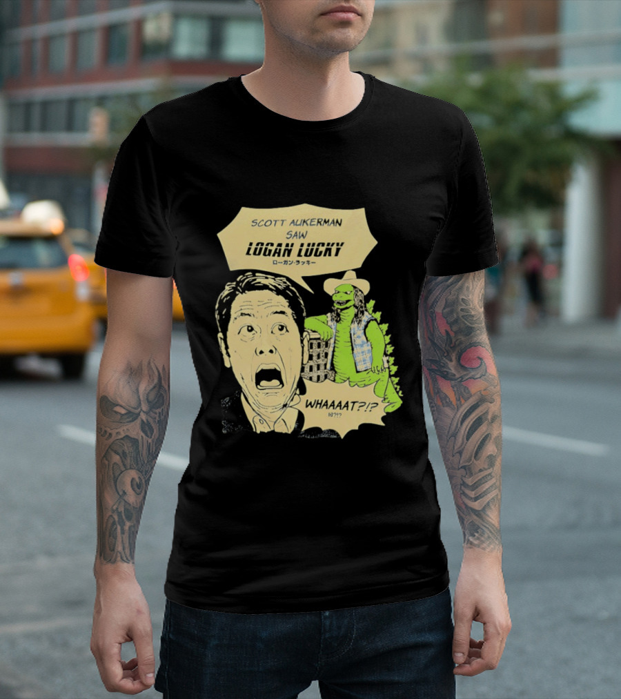 Scott Aukerman Saw Logan Lucky Japanese Text Surprised Face Monster WHAAAT?!? T-Shirt