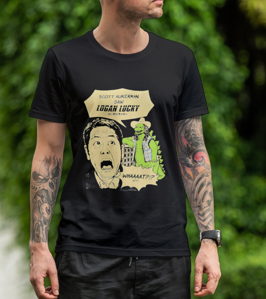 Scott Aukerman Saw Logan Lucky Japanese Text Surprised Face Monster WHAAAT?!? T-Shirt