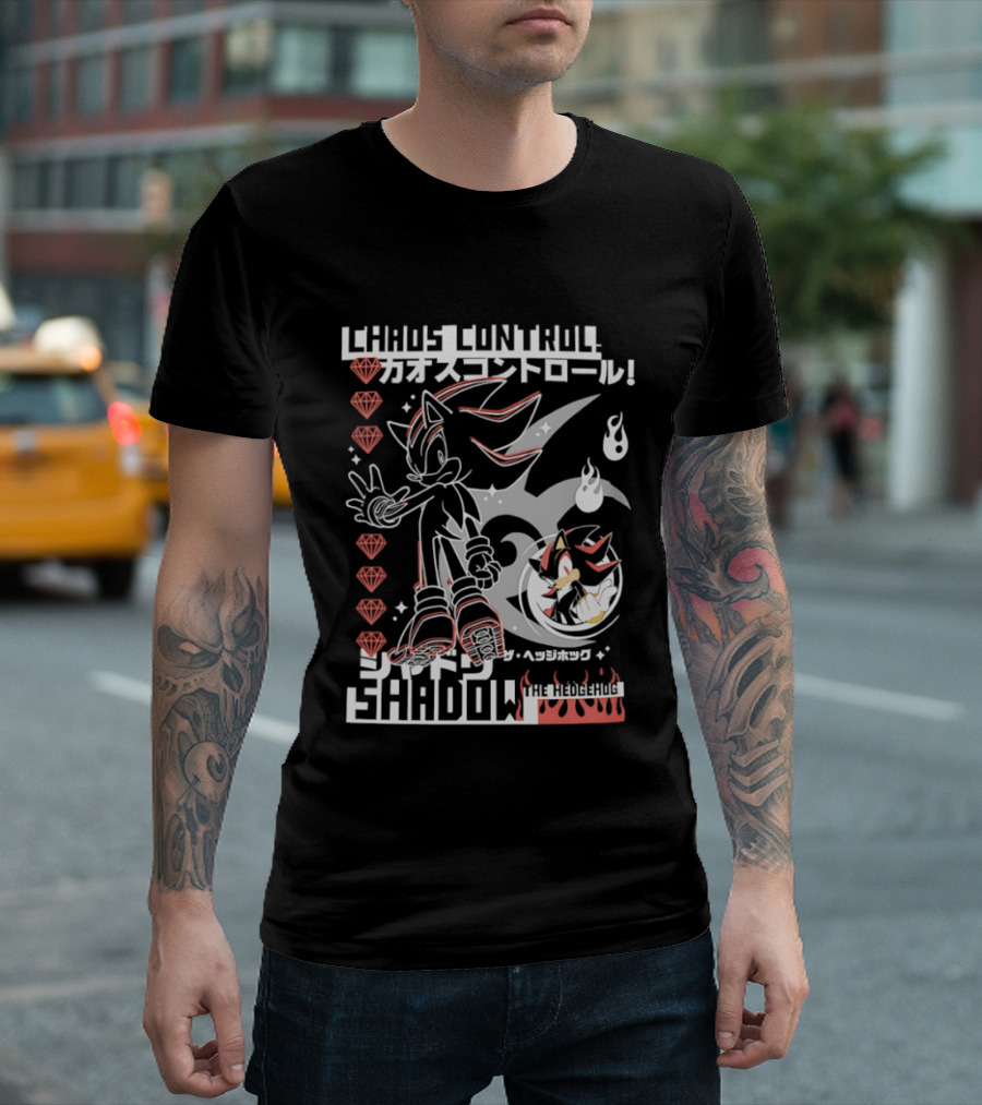 Chaos Control Shadow Soni The Hedgehog Japanese Text Emeralds T-Shirt