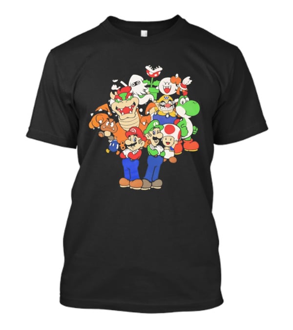 Super Mario Brothers Characters Bowser Yoshi Luigi Toad Wario Bowser Jr. Retro Gaming T-Shirt