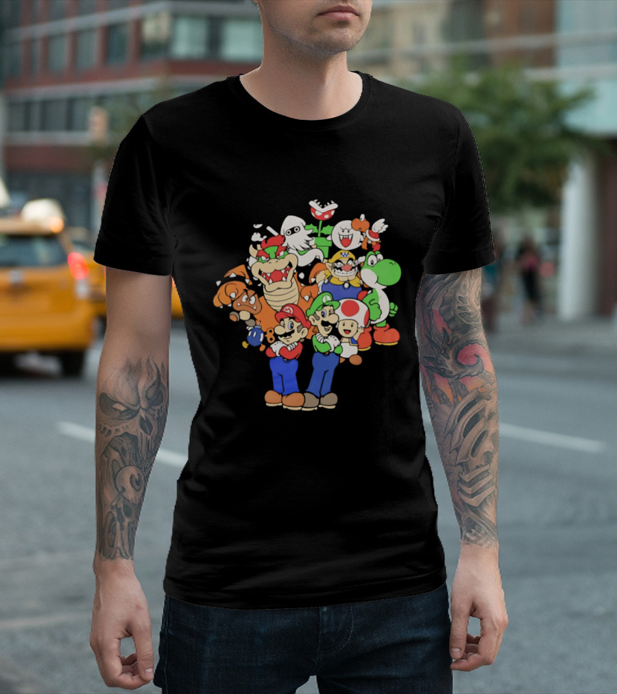 Super Mario Brothers Characters Bowser Yoshi Luigi Toad Wario Bowser Jr. Retro Gaming T-Shirt
