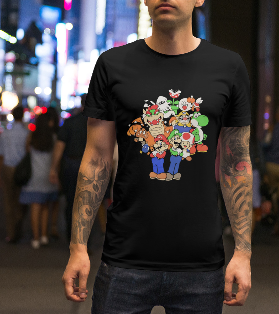 Super Mario Brothers Characters Bowser Yoshi Luigi Toad Wario Bowser Jr. Retro Gaming T-Shirt